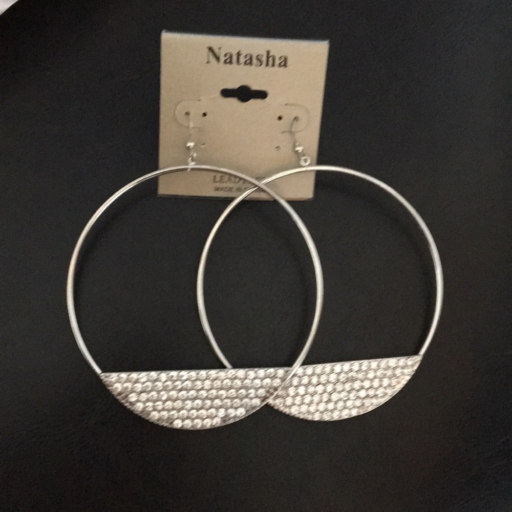 New Natasha Pave Crystal Silver Hoops